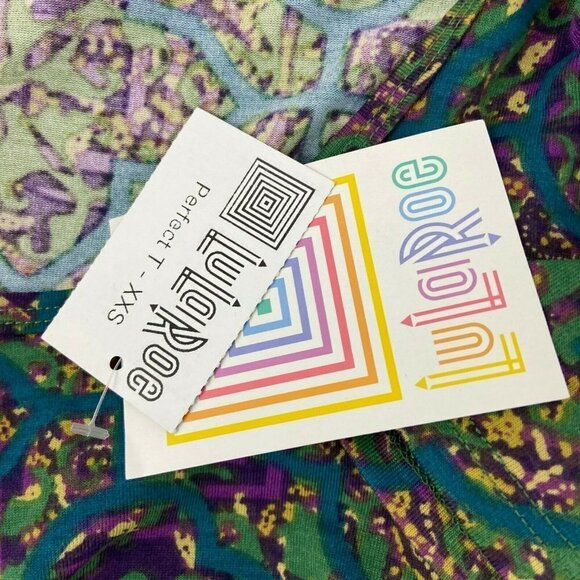 Lularoe Perfect T Purple/Green Print Scoop… - Picture 4 of 5